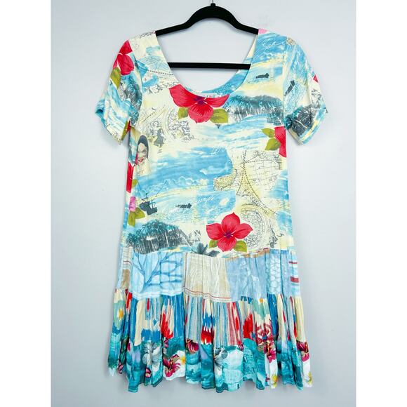 Jams World Hattie Hawaiian Multi Print Tiered Mini Dress XS Tropical - Picture 1 of 7